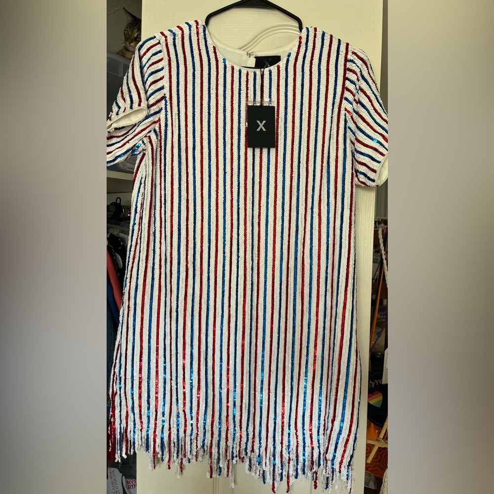 NBD x Revolve Warriors Embellished Tunic Dress NWT RED WHITE BLUE